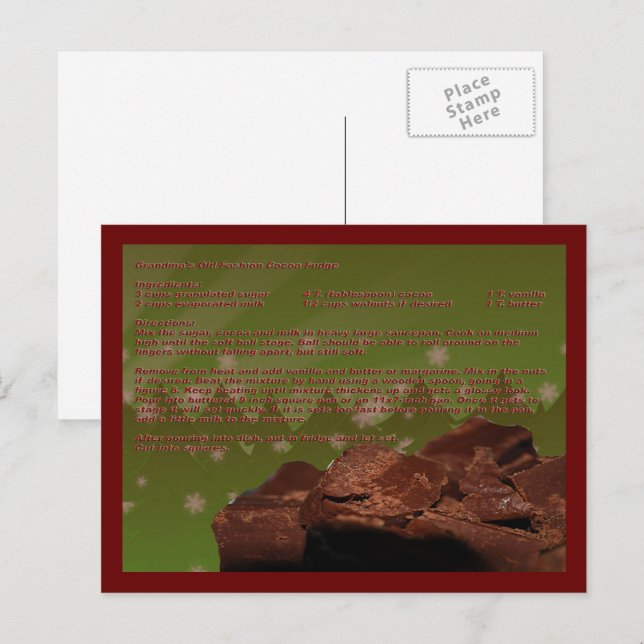 Postale La vieille carte de recette de cacao à la mode de  (Devant / Derrière)