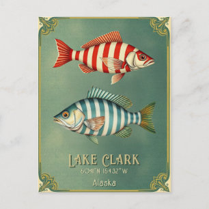 Postale Lac Clark Alaska USA Poisson nautique Carte postal