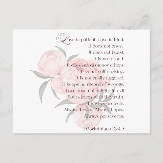 Postale L'amour est patient – Carte de mariage avec verset (Devant)