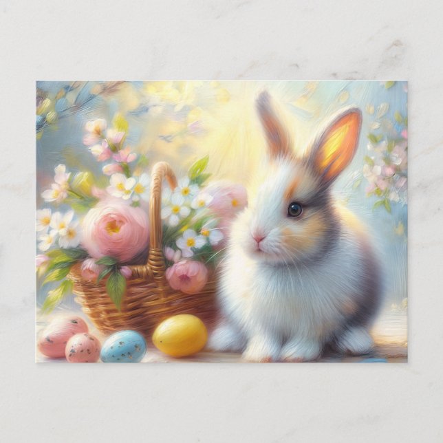 Postale Lapin de Pâques avec panier et œufs peints Carte p (Devant)