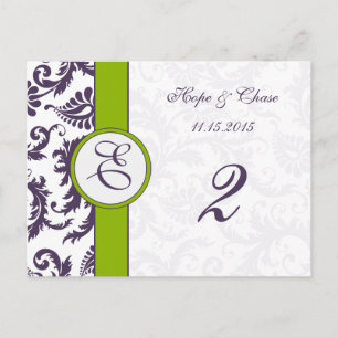Postale Lapis Purple Damask Apple Green Table Numéro Carte