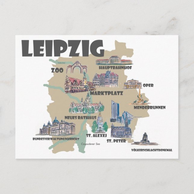 Postale Leipzig Allemagne - Carte Rétro avec Attractions (Devant)