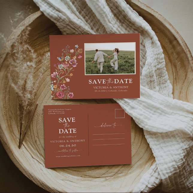 Postale Les fleurs sauvages sauvent la date avec la carte  (Créateur téléchargé)