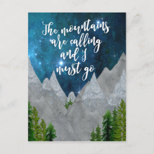 Postale les montagnes appellent la typographie carte posta