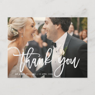 Postale lettrage de brosse   mariage merci carte photo