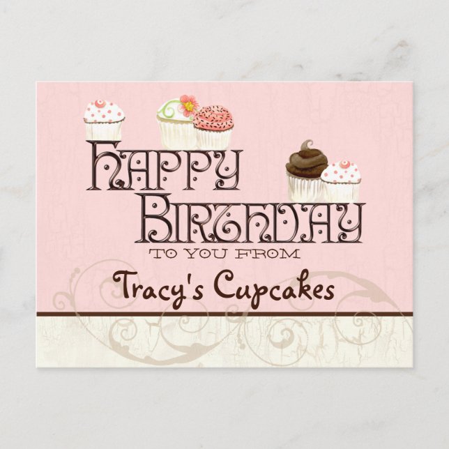 Postale Lettre T Bonne Anniversaire Cupcake Business Carte (Devant)