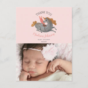 Postale Licorne   Merci   rose   Carte Photo