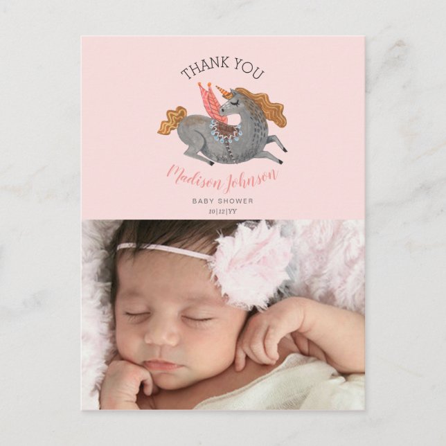 Postale Licorne | Merci | rose | Carte Photo (Devant)