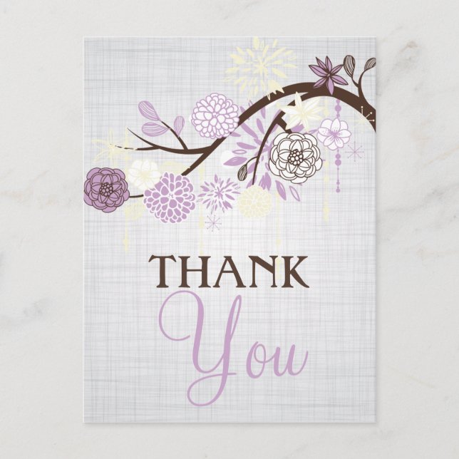 Postale Lilac et Fleurs de Crème Carte Post Merci rustique (Devant)