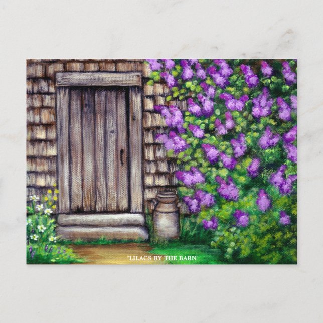 Postale Lilacs by the Barn Original Peinture Art Carte pos (Devant)