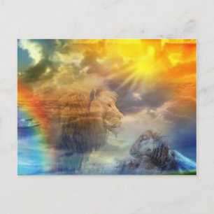 Postale Lion et agneau dans la carte du ciel