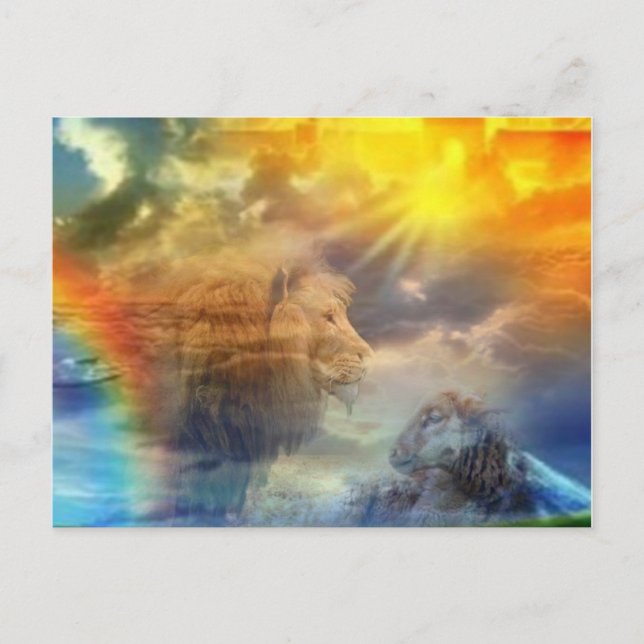 Postale Lion et agneau dans la carte du ciel (Devant)