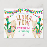 Llama, Carte d'invitation pour anniversaire Fiesta