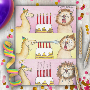 Postale LLAMA ET LION Joyeux Anniversaire Carte de vœux hu