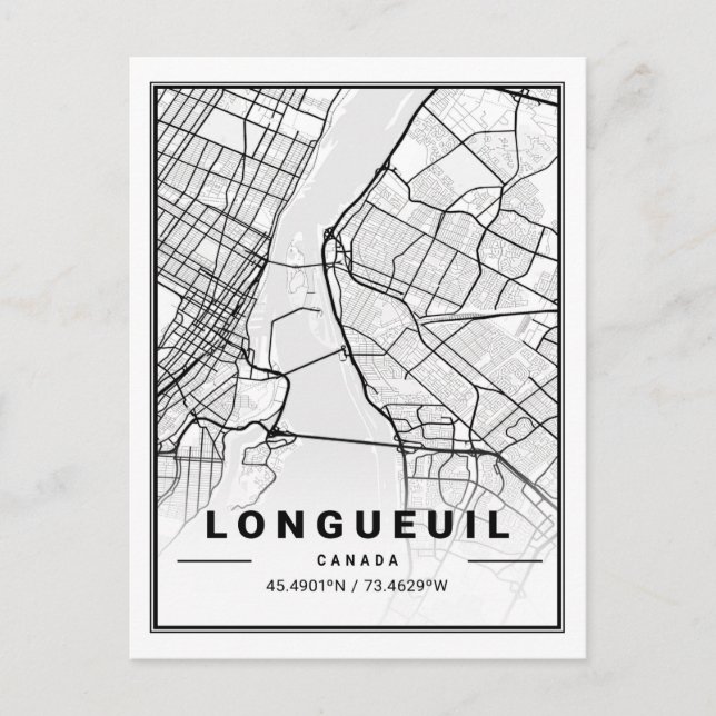 Postale Longueuil Québec Carte de la ville de voyage du Ca (Devant)