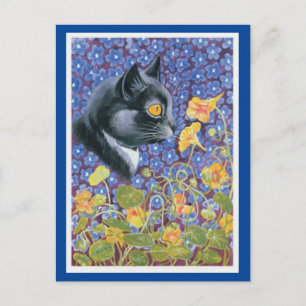 Postale Louis Wain, Chat dans une mer de fleurs, Carte pos