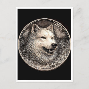 Postale Loup polaire. Pièce de nickel de vagabond. Carte p