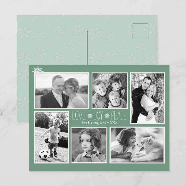 Postale Love Joy Peace Christmas Snowflakes Photo Carte po (Devant / Derrière)