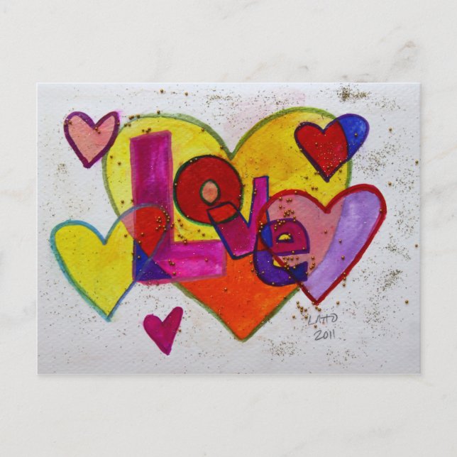 Postale Love Patchwork Parties scintillant Coeurs Carte po (Devant)