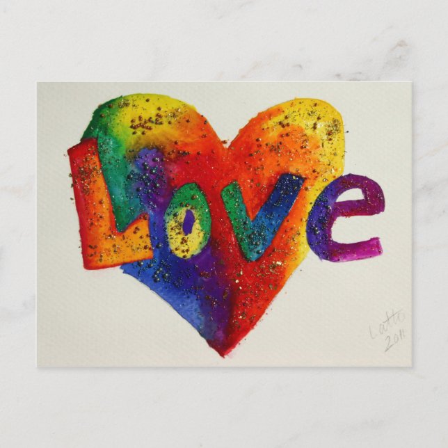 Postale Love Rainbow Parties scintillant Heart Art Carte p (Devant)