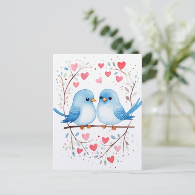 Postale Lovebirds Love : Watercolor Carte Saint-Valentin (Debout devant)