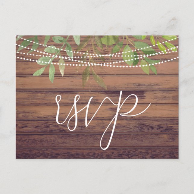 Postale Lumières rustiques Verdure Mariage RSVP carte post (Devant)