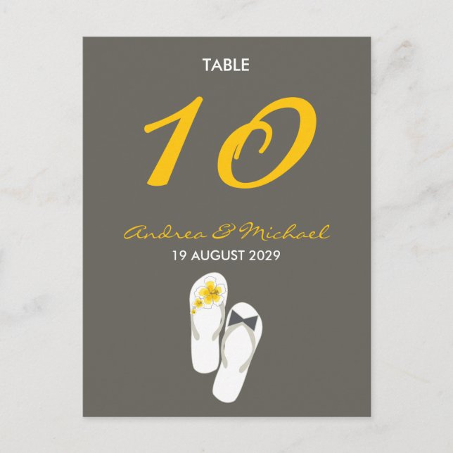 Postale M. & Mme Flip Flops Mariage Carte de numéro de tab (Devant)