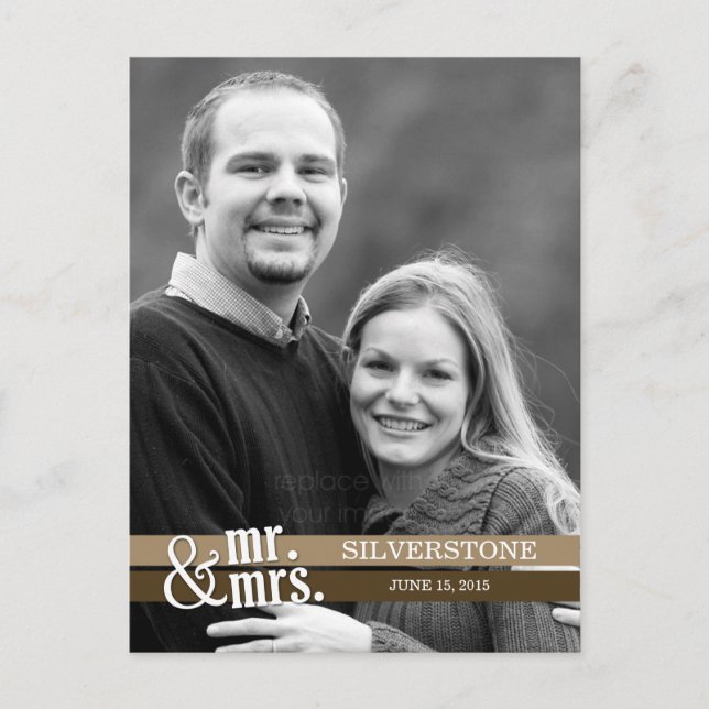 Postale M. & Mme Mariage Carte de remerciements - Brown (Devant)