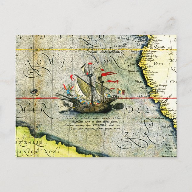 Postale Magellans navire Victoria, Antique Carte Océan Pac (Devant)