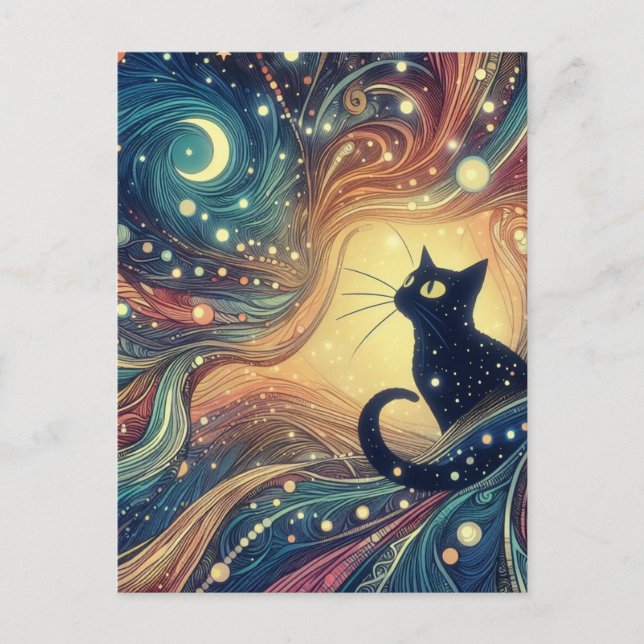 Postale Magnifique Chat Noir Doodles Abstraits Carte posta (Devant)