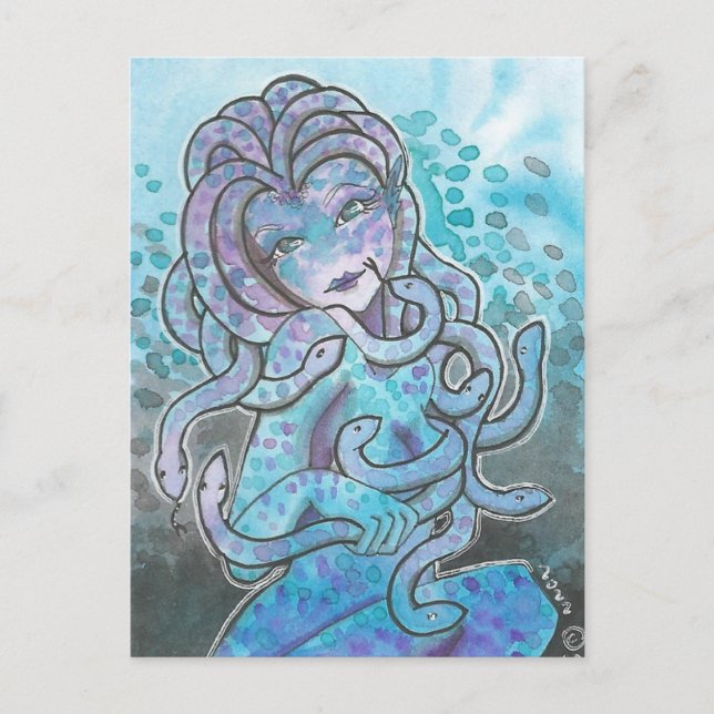 Postale Magnifique Gorgon bleu Medusa Imaginaire Art Carte (Devant)