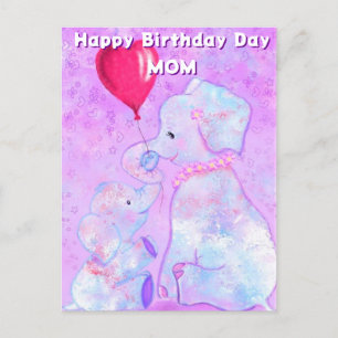 Postale Maman Carte d'anniversaire Elephant bébé avec mama