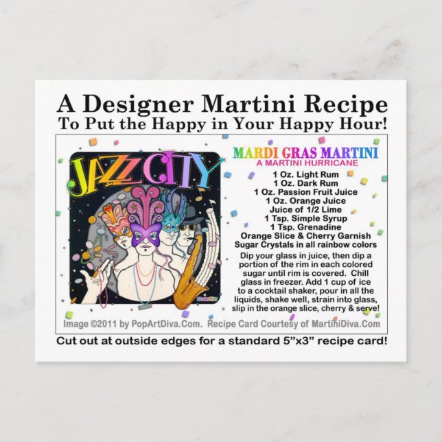 Postale Mardi Gras - Mardi gras Martini Recette Carte (Devant)