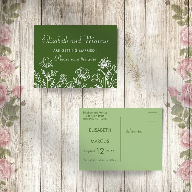 Postale Mariage à fleurs vert olive enregistrer la carte d (Créateur téléchargé)