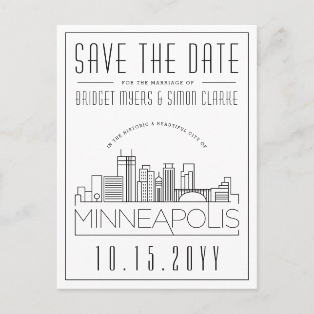 Postale Mariage à Minneapolis | Skyline stylisé, carte de  (Devant)