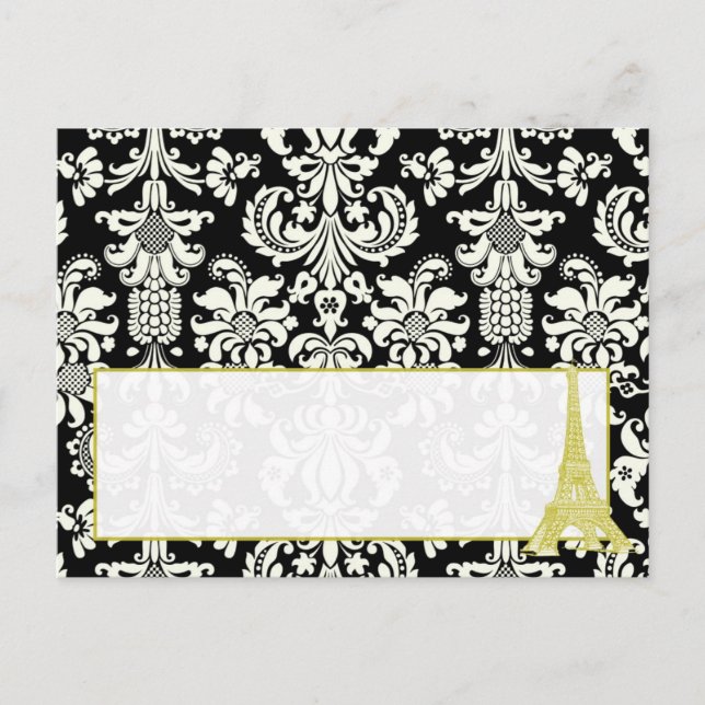 Postale Mariage à Paris Black Damask Carte de la place écr (Devant)