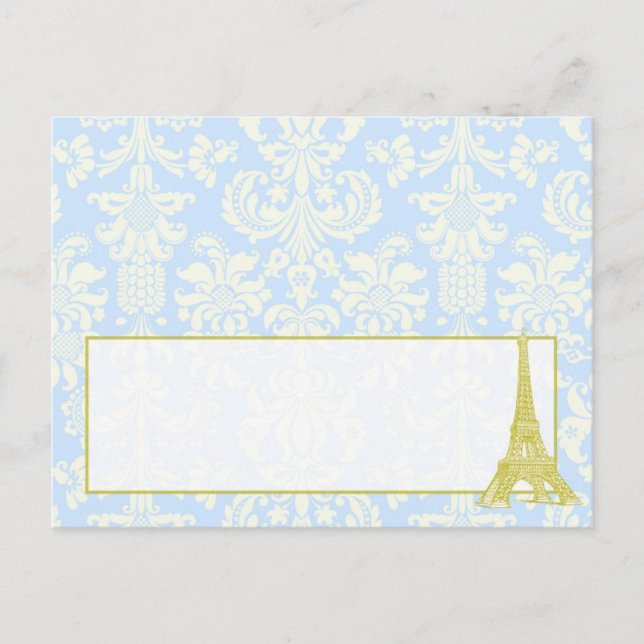 Postale Mariage à Paris Bleu Damas Carte de la Place Écrit (Devant)
