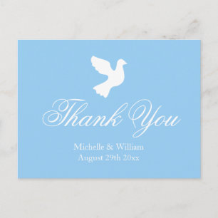 Postale Mariage de colombe bleu clair et blanc merci carte
