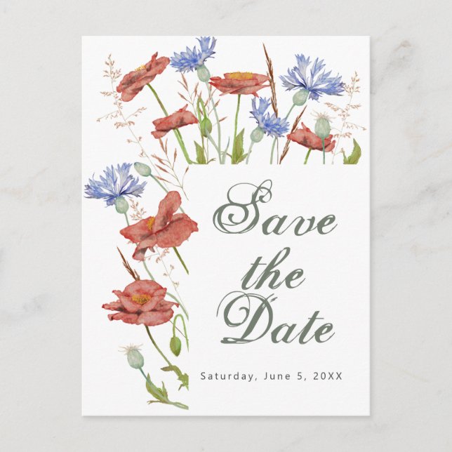 Postale mariage fleur sauvage enregistrer la date carte po (Devant)