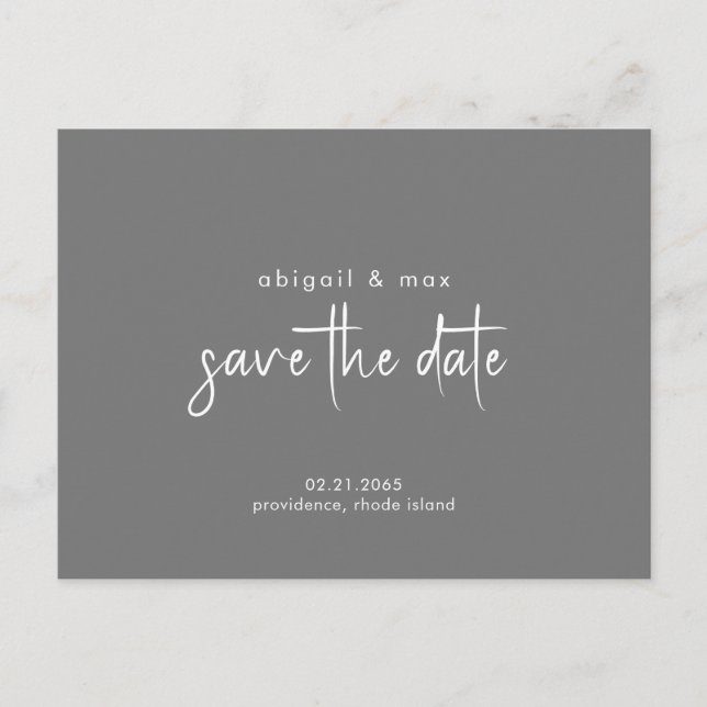 Postale Mariage gris simple Enregistrer la date Carte post (Devant)
