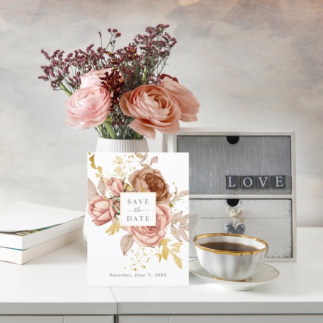 Postale mariage rose champagne enregistrer la date carte p (Créateur téléchargé)