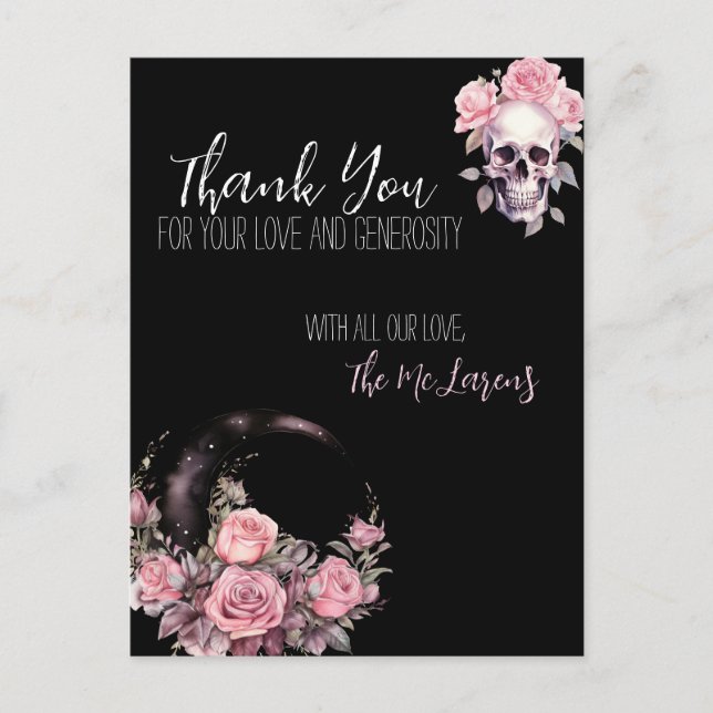 Postale Mariage rose gothique Floral Merci de carte postal (Devant)