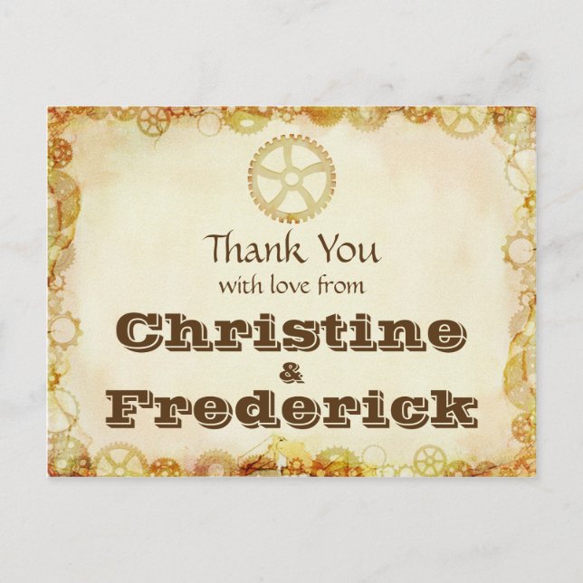 Postale Mariage Steampunk, merci carte postale. (Devant)
