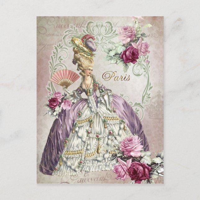 Postale Marie Antoinette, Paris, roses violets, Carte post (Devant)