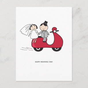 Postale Mariée et mariée sur le scooter rouge. Carte maria