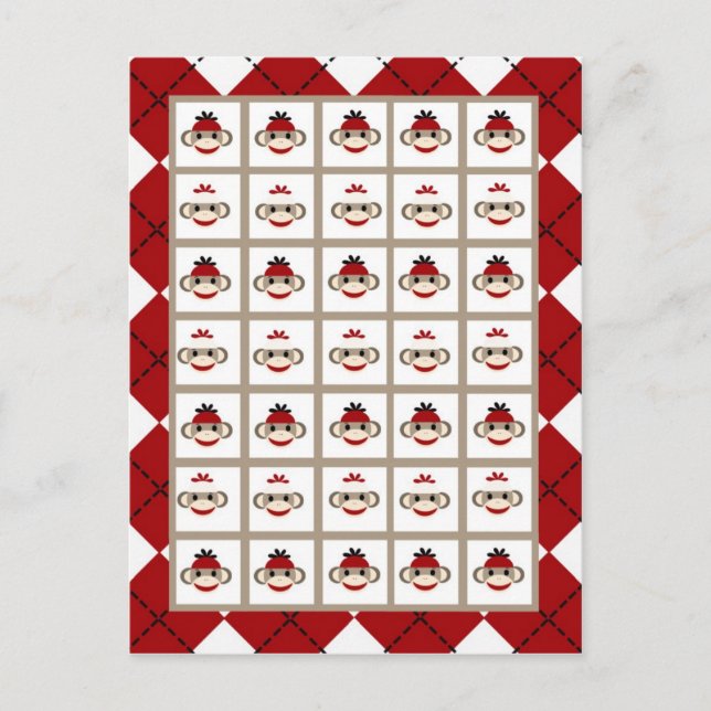 Postale Marqueurs de carte de Bingo Singe Chaussette Rouge (Devant)
