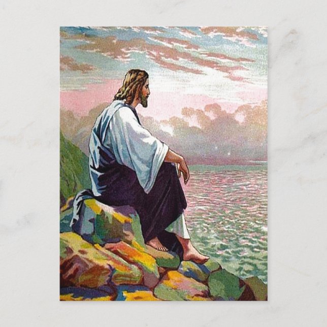 Postale Matthieu 14:22-23 Jésus prie par Lui-même carte po (Devant)