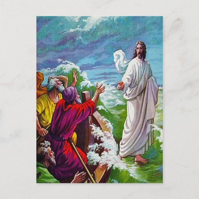 Postale Matthieu 14:24-33 Jésus marche sur la carte postal (Devant)