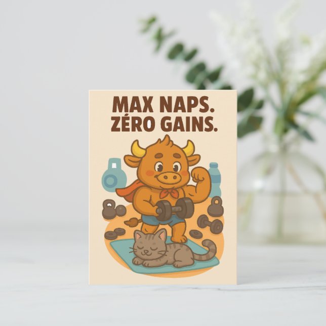 Postale Max Naps, Gains Zéro - Drôle Bullio Gym Carte Post (Debout devant)