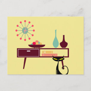 Postale MCM - Era Atomique Cat Horloge Meubles Carte posta